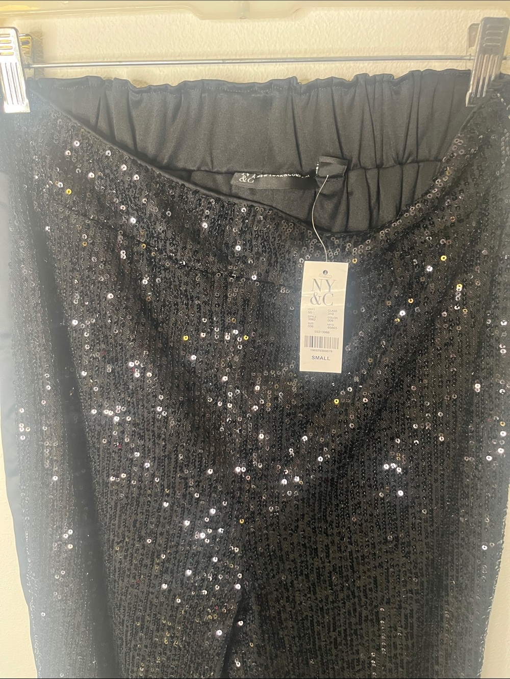 New York & Company Black Sequin Flowy Pants with Tuxedo stripes